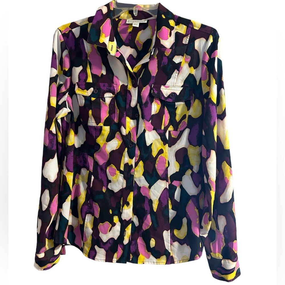 Dana Buchman Watercolor Button Down Shirt Career Office Size Medium